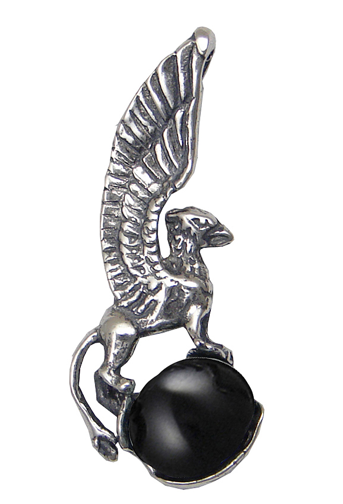 Sterling Silver Regal Griffin Pendant With Black Onyx